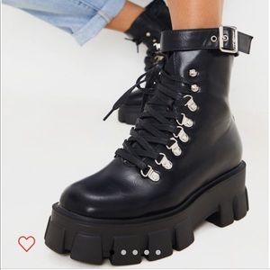 NWT Black Cleated Lace Up Hiker Boots